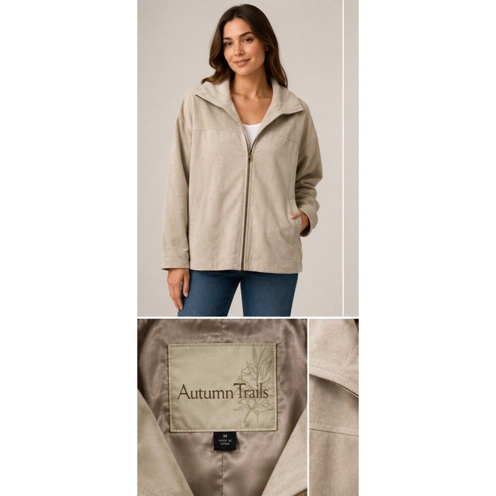 Autumn Trails Beige Leather  Lined Jacket Unisex Zip Up Casual Everyday Wear